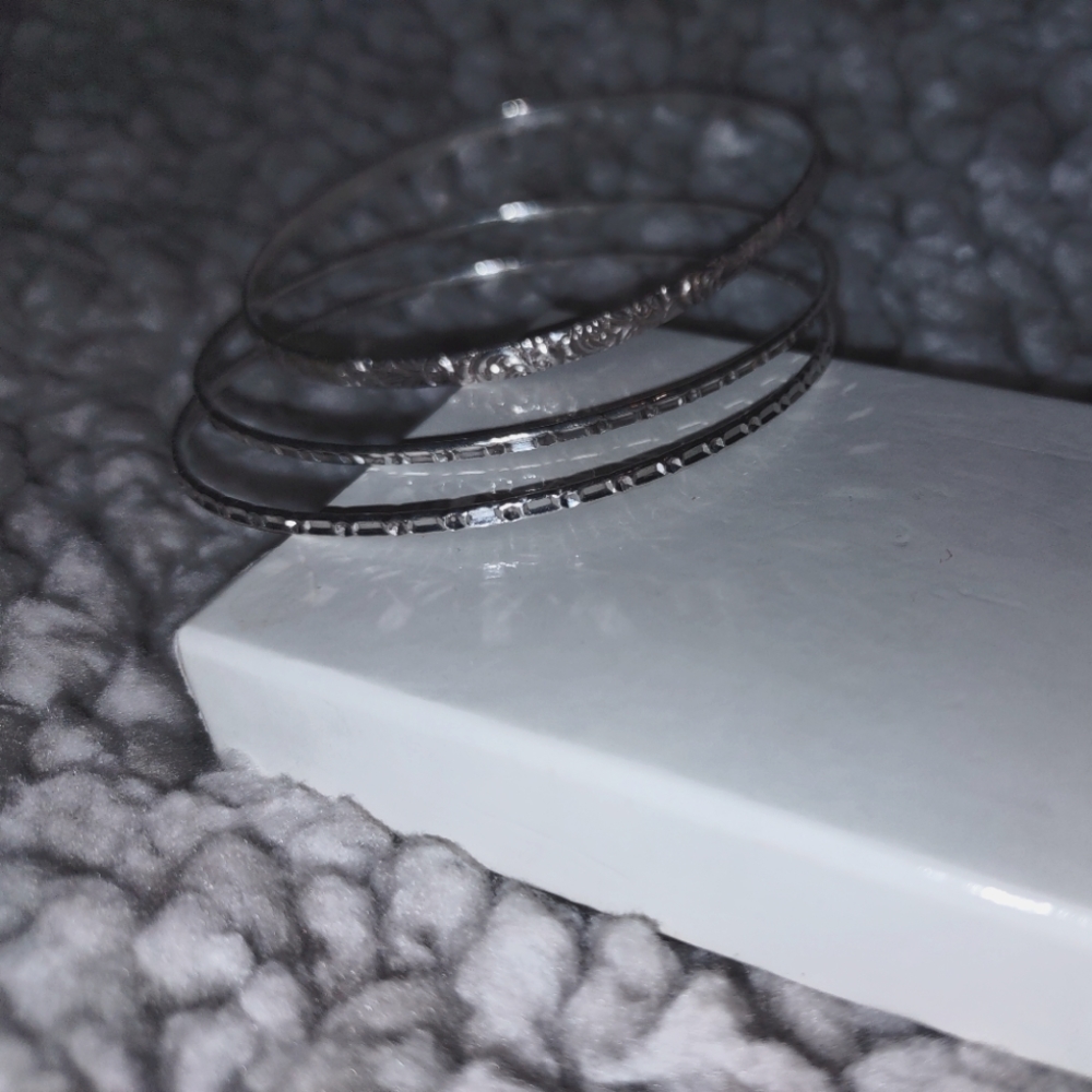 Delicate Embossed Sterling Silver Bangle Bracelet Set